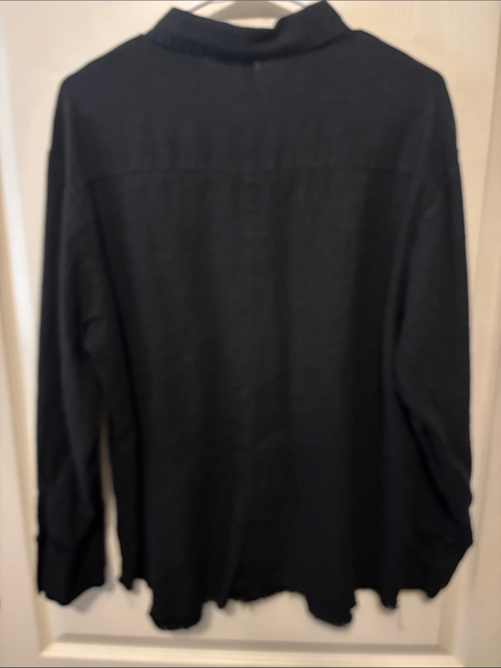 H&M Divided Black Linen Button Down Shirt with Frayed Hem - Picture 6 of 6